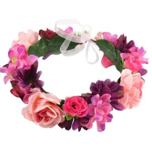 Vivivalue Boho Flower Crown Girl Flower Headband Hair Wreath Floral Headpiece Halo with Ribbon Wedding Party Festival Photos 