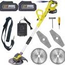 Electric Weed Wacker Eater Cordless Weed Trimmer Battery Powered 24V Powerful Brushless Brush Cutter with 2pcs 4.0Ah Batteries and Charger Stringless Grass Trimmer 2 Types Blades for Yard (Green)