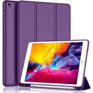 iMieet iPad 9.7 Case (2018/2017 Model, 6th/5th Generation), Smart Cover with Pencil Holder and Soft Baby Skin Silicone Back and Full Body Protection, Auto Wake/Sleep Cover (Dark Purple)