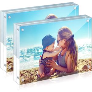 HELPLEX Acrylic Frame, 2 Pack 6x8 Acrylic Picture Frames, 24mm Thicker Frameless Clear Double Sided Magnetic Frame, Free Standing Desktop Display