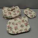 Makeup Bag 3Pcs, Cute Makeup Pouch, Quilted Make up Bag for Women, Large Travel Cosmetic Organizer, Zipper Pouch, Pink Flower