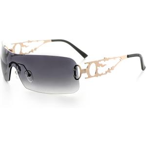 YOGFIT Rimless Y2K Sunglasses for Women Men Fashion Wrap Around Futuristic Cool Sunglasses