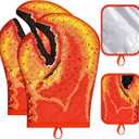 4 Pcs Lobster Claw Oven Mitts and Pot Holders Quilted Cotton Lining Design Heat Resistant Oven Gloves Set with Poth Holder Microwave Gloves Safe for Baking Cooking Barbecue