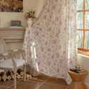 OYX Pink Boho Floral Curtains 63 Inch Long 2 panels, French Vintage Farmhouse Patterned Decor Window Drapes With Tassels, Girls Semi-Sheer Light Filtering For Bedroom Living Room (Rod Pocket, 52Wx63L)