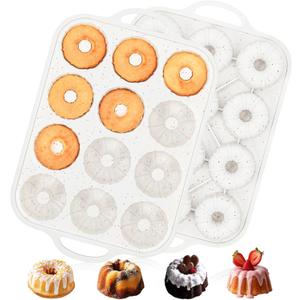 Vinino 2 Pcs Silicone Mini Fluted Tube Cake Pans with Metal Reinforced Frame, 12-Cavity Mini Flan Molds, Non-stick Cupcakes Pans for Baking, Donuts, Muffins, Cornbread, Brownies, Jellies