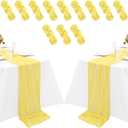 12 Pack Light Yellow Cheesecloth Table Runner 35x120 Inch 10Ft Gauze Cheese Cloth Table Runner, Boho Rustic Wedding Table Runner for Wedding Bridal Shower Graduation Banquet Table Decorations