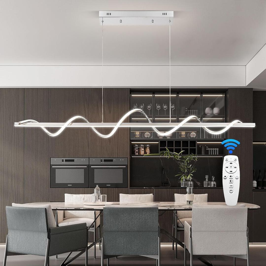 LED Pendant Lights, 3300k-6500K Adjustable Color Temperature Hanging Pendant Lighting, 56.29" Chandelier Dimmable with Remote Control, Aluminum Island Lighting Lamp Fixture for Dining Room,Office Bar