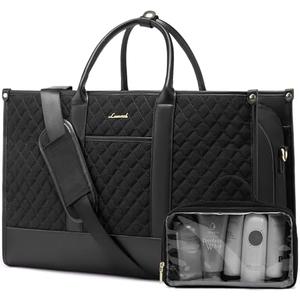 LOVEVOOK Travel Weekender Bags for Women, Quilted Carry On Duffle With Laptop Compartment Airplanes Approved, Large Overnight Bag with Toiletry Bag for Hospital Labor and Delivery, Gym, Yoga, Black