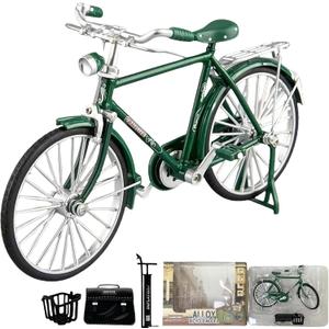 Munyee Hua Vintage Bicycle Model Collection, 1:10 Scale, Chinese Renaissance Elements, Adult, Pedal Bike with Accessories Set (Green Set)