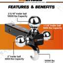 DEEAGLE 3 Ball Hitch with Hook, Tri Ball Hitch, 1-7/8", 2" and 2-5/16" Ball, Fit 2 Hitch Receiver, Heavy Duty Tow Hitch