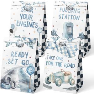 Race Car Party Favor Bags - 24 Pcs with Stickers - Watercolor Race Car Themed Birthday Party Supplies