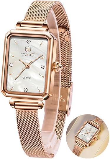 Women's Square Watch Mesh Bracelet Stainless Steel Rectangular Dress Watches for Women Fashion Business Analog Quartz Ladies Small Wrist Watch