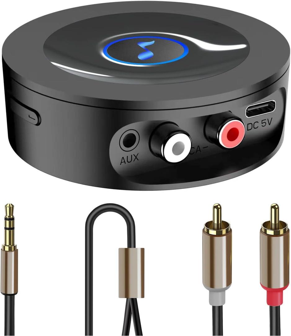 Bluetooth 5.2 Receiver for Home Stereo, RCA & 3.5mm AUX Out Put, Wireless Audio Adapter for Stereo Receiver&Amplifier, Low Latency HiFi Music Streaming