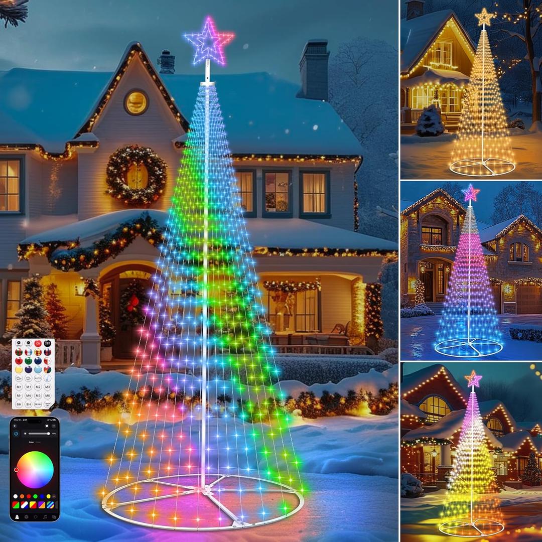 Smart Christmas Cone Tree Lights, 12ft 648LED Music Sync RGB Christmas Tree Lights with APP Remote Control, DIY Lighting Show Waterproof for Yard Garden Indoor Outdoor Christmas Decoration (Color Changing)