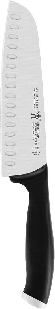 HENCKELS Silvercap Razor-Sharp Hollow Edge Santoku Knife 7-inch, German Engineered Informed by 100+ Years of Mastery, Black/Stainless Steel