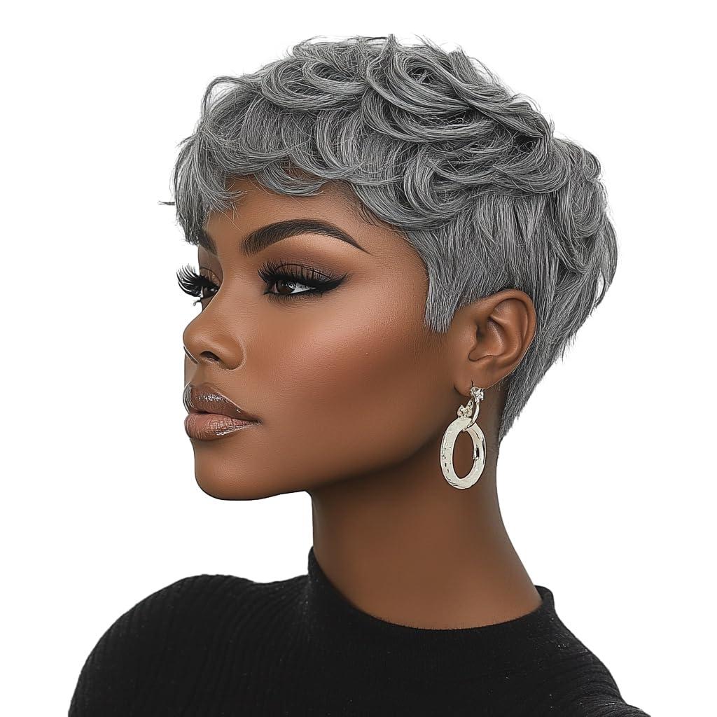 Pixie Cut Wig Short Wigs for Black Women Short Pixie cut Wigs for Black Women (Black Mixed With White)