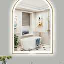 Gold Arch Mirror with Lights, 24x36 Inch Led Mirror for Bathroom, Wall-Mounted Mirror with Anti-Fog, Memory Function, 3 Color Temperature, Dimmable Led Bathroom Mirror