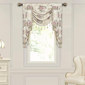 Loom and Mill Luxury European Waterfall Valance for Living Room Bedroom, Elegant Floral Jacquard Swag Window Valances with Tassels, Damask Swag Curtains for Banquet Wedding Holiday (W39Inch,1 Panel)