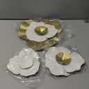 JinKune 3 Piece Metal Flower Wall Decor 3D Double Layered Floral Wall Art, Rustic Modern Wall Hanging Home Decorations Gold-White Wall Sculpture Decor For Living Room Bedroom Kitchen Dining Room