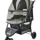 ROODO 3 Wheel Dog Pet Cat Stroller Best Lightweight Foldable Compact Portable Jogger All Terrain Travel Pet Gear Puppy Kitty Stroller for up to 30lbs Medium Small Dogs and Cats(Cationic ash)
