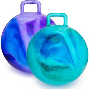 Willingfun Hopper Ball 2 Pack with Air Pump, 18 Inch Bounce Balls with Handles for Kids, Best Gift for Ages 3 4 5 6 7 8 Boys and Girls, Toys for Ages 3-10, Ride on Toys for Kids 4-8, Hopper Toy (Mixed Blue & Purple)