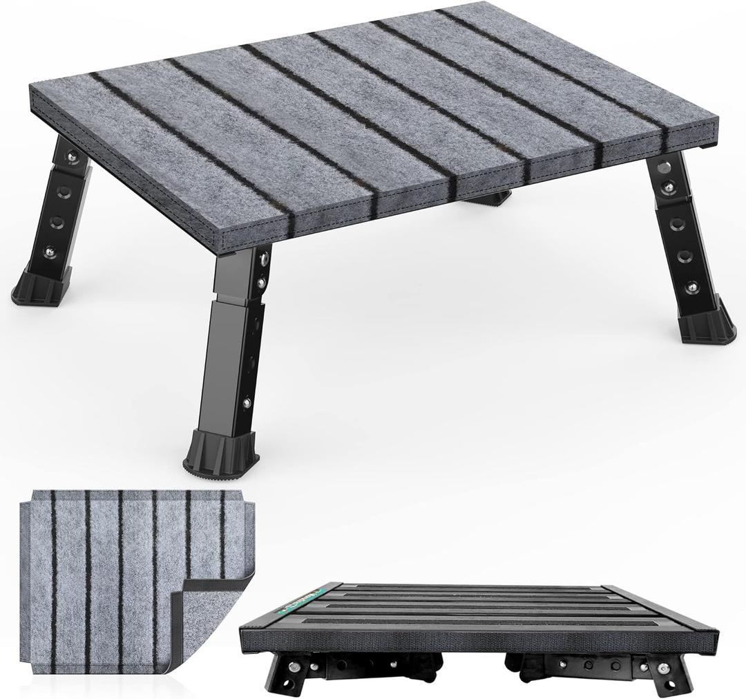 Large Platform RV Step with Cloth Cover and Anti-Slip Surface, 3-Level Adjustable Height, Light Aluminum Folding Step Stool, Supports Up to 1,000 lb - Ideal for RV and Multi-Use Scenarios
