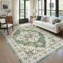 zesthome WashableRug 5x7 Area Rugs,Stain Resistant Rugs for Living Room,Bedroom,Non-Slip Backing Home Decor Rug, Vintage Medallion Pattern Rugs (Green,5'x7')