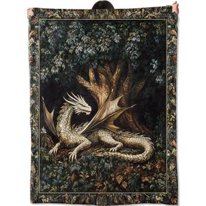 Dragon Blanket Gifts for Women Adult Girls,Tree of Life Throw Blankets,Soft Comfy Lightweight for Home Halloween Couch Bed Sofa Decor,Medieval Aesthetic Renaissance Art  60x50 Inch, Dragon