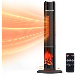 ROVSUN 1500W Electric Space Heater w/Remote & 3D Flame, 33" Portable Tower Heater w/Oscillating, Timer, Thermostat, Tip-over & Overheat Protection for Indoor Bedroom Living Room Large Room