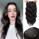 Hair Topper, 360 3D Hair Toppers for Women with Thinning Crown, 20 Inch Long Wavy Curly Hair Pieces Clip in Bangs (Brown Black, 20 inch, Side Bangs)