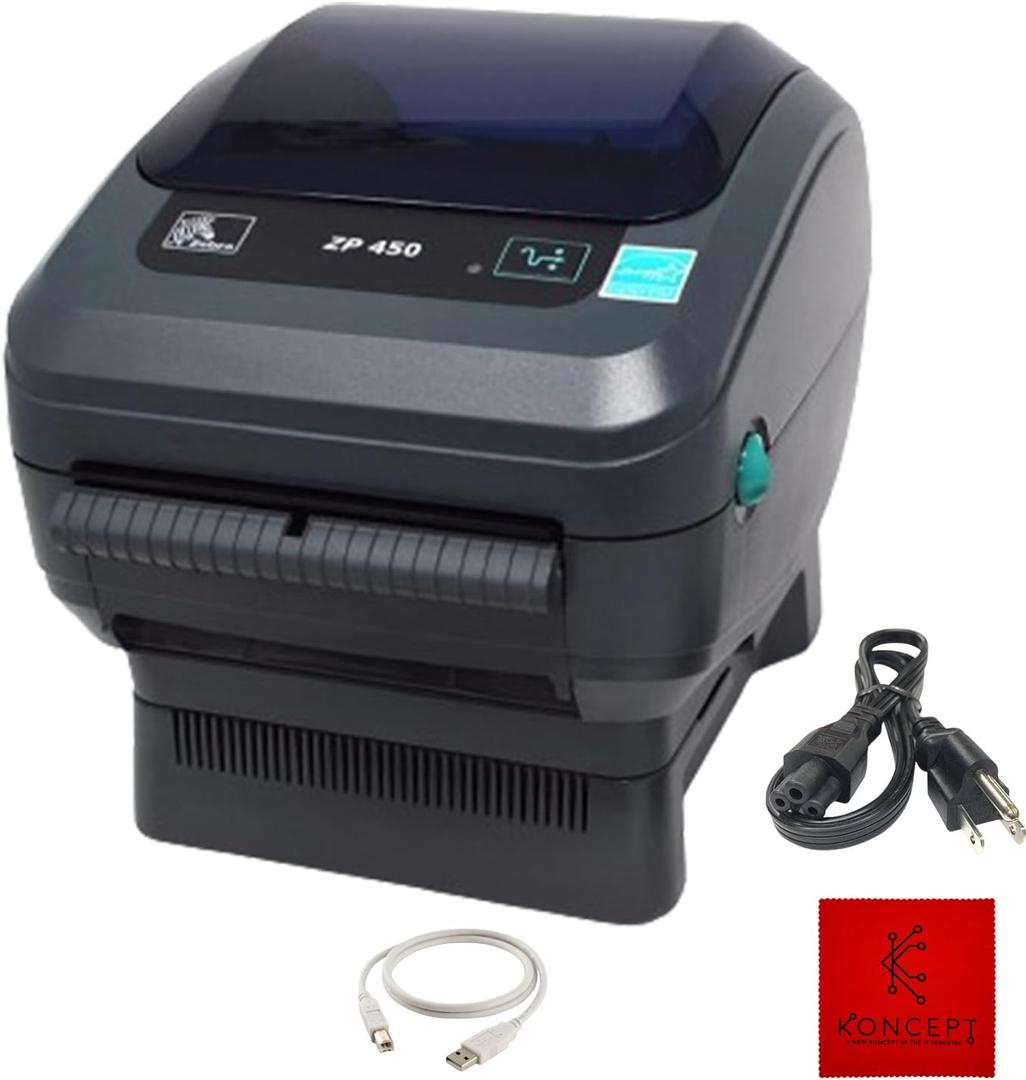 Zebra ZP450 Direct Thermal Label Barcode Printer, ZP 450 with USB 2.0 Cable & 3 Prong Cord - USB, Serial and Parallel Connectivity 203 DPI Resolution 