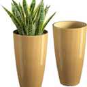 QCQHDU 21 inch Tall Planters for Outdoor & Indoor Plants, 2 Pack Sturdy Plant-Flower-Tree Pots for Front Porch Patio Deck Living Room Decor, Golden