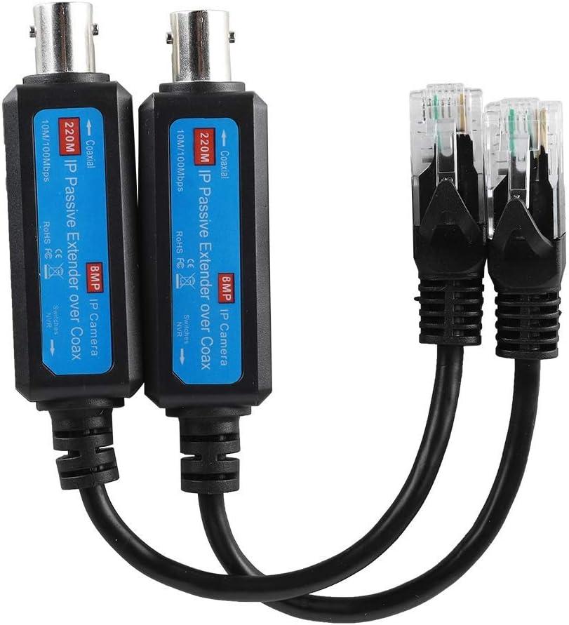 Demeras 1Pair 10/100Mbps 1CH IP Network Transmitter, Fast and Easy to Install Passive IP Network Coaxial Transmitter Receiver Extender for IP NVR Camera