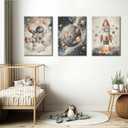 Nursery Space Astronaut Canvas Wall Art Rocket Ship And Astronaut Watercolor Painting Pictures Fun Outer Space Adventure Room Wall Decor Spaceman Planet Universe Posters Prints Artwork Framed (16"L x 12"W)