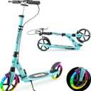 Scooter for Kids Ages 8+ Teens & Adults, Lightweight Kick Scooter with Carry Strap Adjustable Height Equipped with Front handbrake and Rear Brake, Big Sturdy PU Flash Wheels Great Gift & Toy (blue)