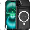 Battery Case for iPhone 16, Enhanced 10000mAh Portable Protective Wireless Charging Case Support Carplay Compatible with iPhone 16 (6.1 inch) Rechargeable Extended Battery Charger (Black)