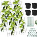Foldable Cucumber Trellis 64" H x 20" W - 2 Pack, A-Frame Cucumber Trellis for Raised Bed, Steel Vegetable Trellis with Twist Ties & Plant Bags for Climbing Plants Outdoor