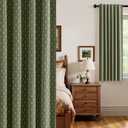 MIULEE 100% Blackout Decorative Linen Curtains with Geometric Pattern, Thick Woven Farmhouse Rustic Patterned Drapes with Back Tab for Bedroom and Living Room, Olive Green, 52 x 63 Inches, 2 Panels