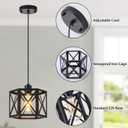 XSDeTu 2 Pack Farmhouse Pendant Lights, Modern Black Hanging Light Fixture with Hexagonal Cage, Industrial Metal Ceiling Lights, Adjustable Lantern Pendant Lighting for Kitchen Island Sink Hallway