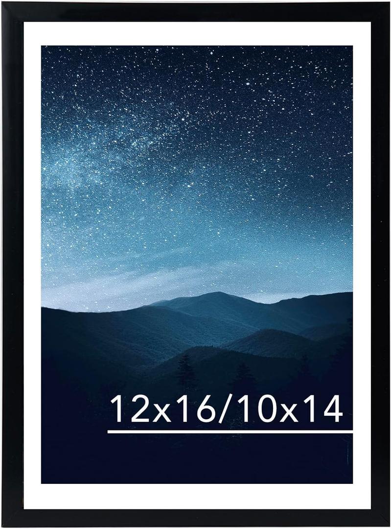 12x16 Black Picture Frame for 30 x 40cm Diamond Painting Art, Display Photo 12 x 16 or 10 x 14 Without Mat, Wall Hanging Large Diamond Painting Frames with Plexiglass