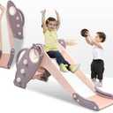 Onasti Kids Slide for Toddlers Age 1-3 Indoor Baby Plastic Slide Outdoor Climber Freestanding Playset with Basketball Hoop & Ring Game Pink (Lila Pink)