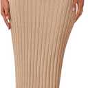 PRETTYGARDEN Summer Dresses for Women Formal Off The Shoulder Midi Bodycon Ribbed Knit Spring Wedding Guest Dress (Khaki,Large) (L)