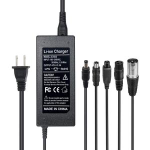 42V 2A Charger 5 Plugs for Scooter 36V Lithium Battery, Pack DC 5.5 * 2.1 with 8mm 3 Prong Connector /12mm 3 Prong Connector /8mm RCA Connector/ 3-Pin Male XLR Connector