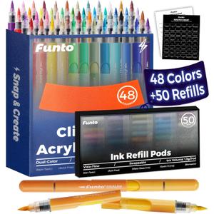 Funto 48 Colors + 50 Refills Acrylic Paint Markers Set, Dual Tip Markers for Adult Coloring Books No Bleeding, Art Supplies Paint Pens for Rock Painting, Wood, Fabric, Canvas, Pumpkin