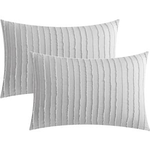 JELLYMONI Pillowcases Standard Size Light Grey 2 Pack Boho Striped Bed Pillow Covers 20x26in Polyester Envelope Pillow Shams Tufted Bohemian Textured (Pillows are not Included)