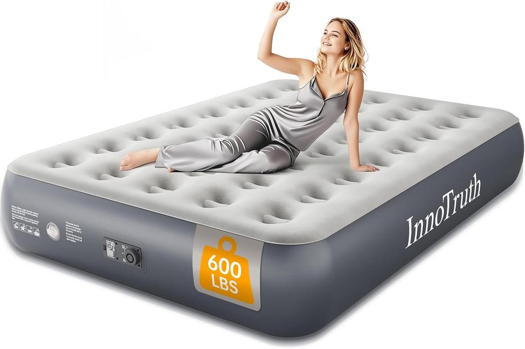 InnoTruth Full Camping Air Mattress with Built-in Pump, 13" Raised Comfort, Durable Inflatable Bed for Home & Guests, Fast Inflation, Strong Support, Ideal for Camping, Back to School Supplies, Gray (Grey)