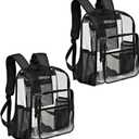Clear Backpack for Heavy Duty Clear Book Bag with Multi-pockets College See Through Backpack for Sport Events (Large, Black-2pack)