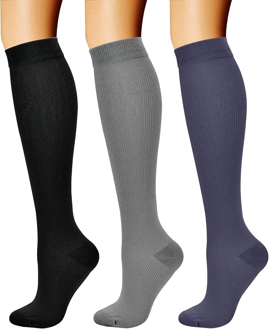 CHARMKING Compression Socks for Women & Men Circulation (3 Pairs) 15-20 mmHg is Best Support for Athletic Running Cycling (Large-X-Large, 06 Black/Grey/Navy)
