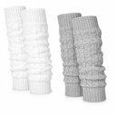 Chuarry 2 Pairs Winter Fleece Lined Leg Warmer for Women Skating Leg Warmer Long Boot Socks for Women Skating Every Day Wear (Cable Knit Pattern, Gray, White)