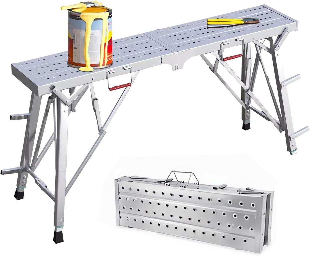 78.74"x9.84" Scaffolding Platform of Capacity 660 LBS Adjustable Height 39.37"-69.99" Heavy Duty Portable Scaffolding Ladder Work Platform Non-Slip Tripod Work Platform Drywall/Cleaning RV